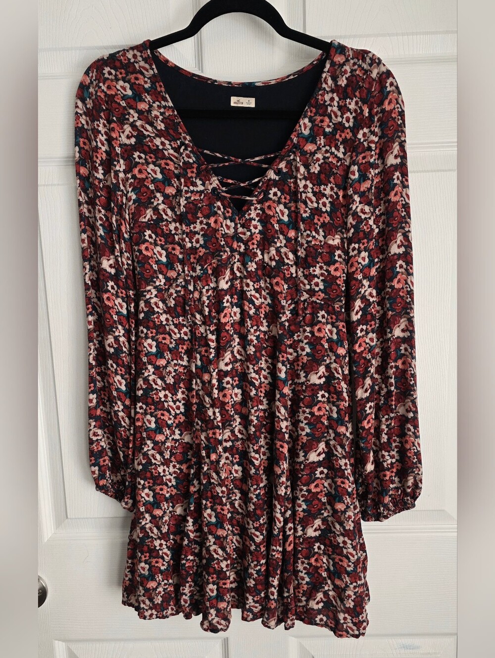 Hollister Floral Lace-Up Boho Cotragecore Long Sleeve Mini Dress - Size M